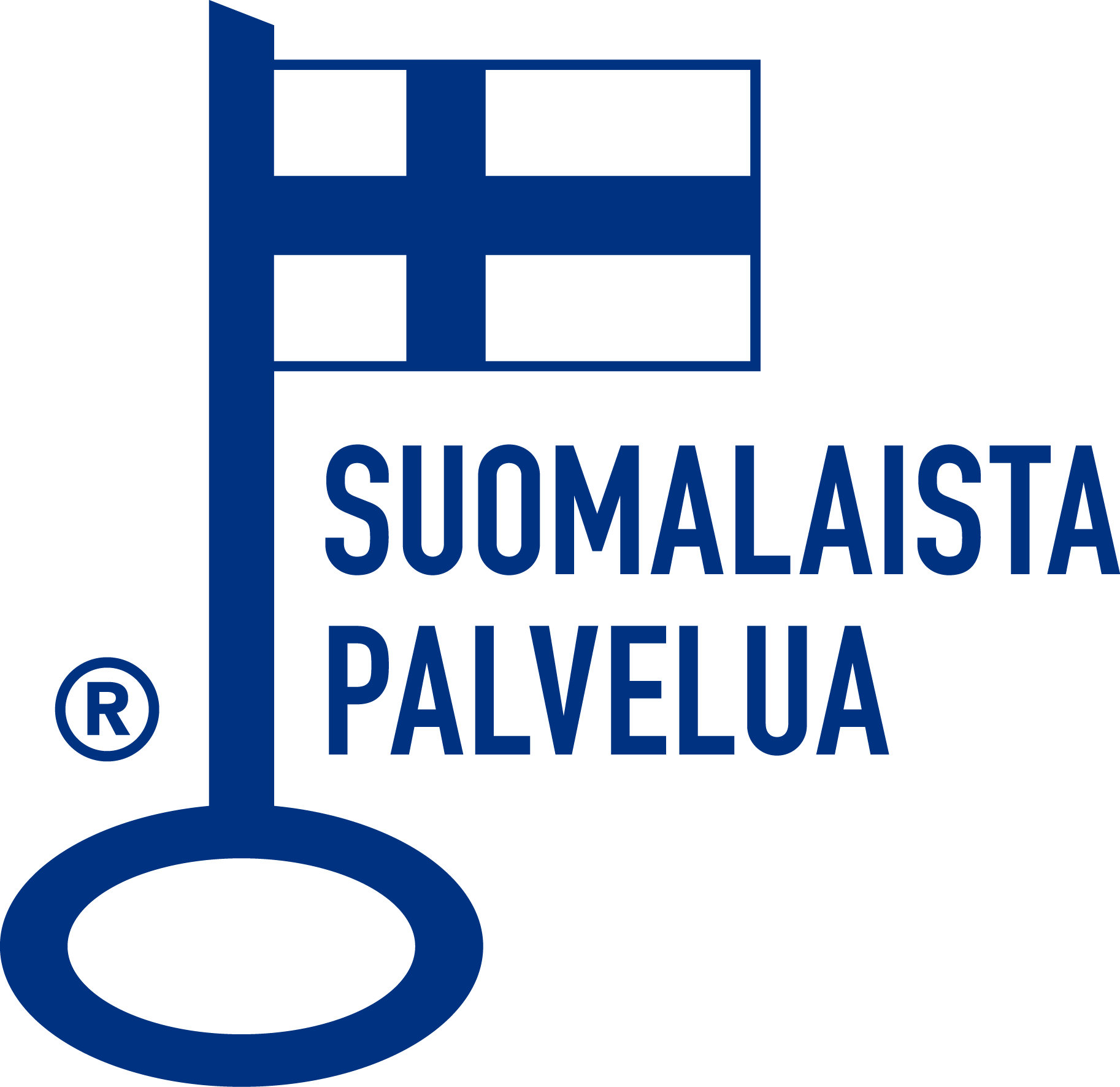 Suomen avainlippu ja teksti suomalaista palvelua.